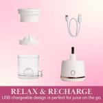 Paris Hilton Electric Citrus Juicer, Mini Portable Cordless Juicer with USB Rechargeable Base, One-Touch Button, Compact Lemon, Lime and Orange Juicer, White