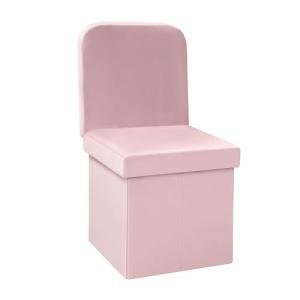 Pink Velvet Storage Ottoman with Seat Back