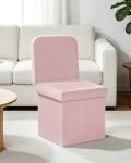 Pink Velvet Storage Ottoman with Seat Back