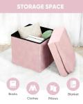 Pink Velvet Storage Ottoman with Seat Back