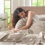 MooMee Bedding Duvet Cover Set 100% Washed Cotton Linen Like Textured Breathable Durable Soft Comfy (Heathered Tannish Linen Grey, Queen 90"x90")