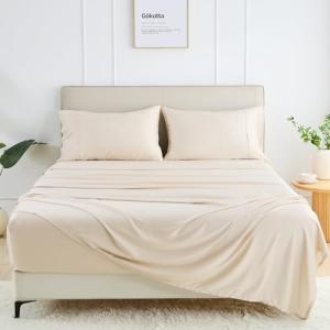 GOKOTTA Split King Sheets Set 5 Pieces, 100% Tanboocel® Rayon Derived from Bamboo Sheets Split King Size, Soft Breathable Sheets, 16" Deep Pocket Sheets with Elastic Corner Straps, Moisture Wicking