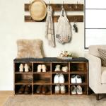 HOOBRO Shoe Storage Bench with Cushion, Entryway Bench, 39.4" Hall Tree, Coat Rack, 12 Cubbies, Holds up to 330 lb, Shoe Rack, Storage Cabinet for Bedroom, Hallway, Rustic Brown BF112HX01G1