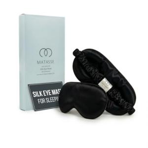 MATASSE Silk Eye Mask for Sleeping with Adjustable Elastic Band - 3D Contoured, Eye Cover Sleep Mask w/Genuine Mulberry Silk Including The Strap for Women, Men (Black)