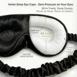 MATASSE Silk Eye Mask for Sleeping with Adjustable Elastic Band - 3D Contoured, Eye Cover Sleep Mask w/Genuine Mulberry Silk Including The Strap for Women, Men (Black)