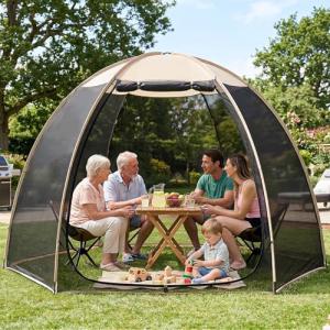 Screen House Mesh Tent, 10 x10 FT Pop Up Outdoor Gazebo with Sun Shade Mosquito Net for Backyard Garden, Beige