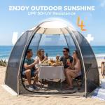 Screen House Mesh Tent, 10 x10 FT Pop Up Outdoor Gazebo with Sun Shade Mosquito Net for Backyard Garden, Beige