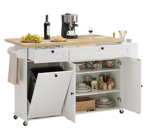 60" Rolling Kitchen Island with Power Outlet