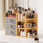 Elegant Bamboo Makeup Organizer with Drawers & Shelves