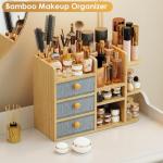 Elegant Bamboo Makeup Organizer with Drawers & Shelves