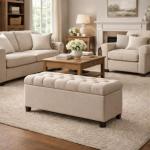 Ainsley Button Storage Ottoman Bench - Tan