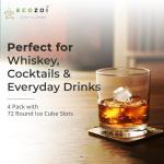 Stainless Steel Ice Cube Trays, 4 Pack with 72 Round Ice Cube Slots - Easy Release, Plastic-Free, Zero Waste