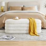 Ivory Upholstered Storage Ottoman Bench for Home
