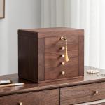 Elegant Black Walnut Jewelry Box with Mirror & Storage
