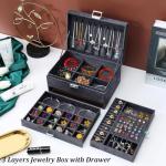 Grey Velvet Jewelry Organizer Box with Lock