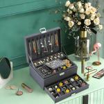 Grey Velvet Jewelry Organizer Box with Lock