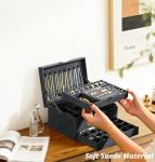 Grey Velvet Jewelry Organizer Box with Lock