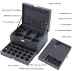 Grey Velvet Jewelry Organizer Box with Lock