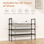 LANTEFUL 3 Tier Shoe Rack for Closet, Shoe Organizer with 5 Hooks, Long Shoe Shelf Storage for Shoe and Boot Stackable Free Standing Shoe Rack for Entryway, Garage, Small Spaces, Dorm, Black