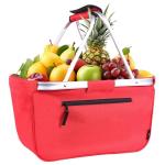 Picnic Basket, SIYUAN Collapsible Shopping Basket 24L Portable Grocery Basket with 2 Handles Reusable Folding Market Basket Large Christmas Basket, Cherry Red