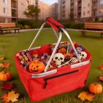 Picnic Basket, SIYUAN Collapsible Shopping Basket 24L Portable Grocery Basket with 2 Handles Reusable Folding Market Basket Large Christmas Basket, Cherry Red