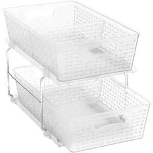 2-Tier Clear Bathroom Organizer with Pull-Out Drawer