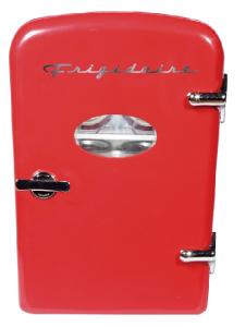Frigidaire Red Mini Personal Fridge Cooler, 1 Gal Capacity fits Six Cans, Includes Plugs for Home Outlet & DC Charger - 9.9" D x 7.1" W x 10.6" H