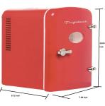Frigidaire Red Mini Personal Fridge Cooler, 1 Gal Capacity fits Six Cans, Includes Plugs for Home Outlet & DC Charger - 9.9" D x 7.1" W x 10.6" H