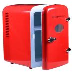 Frigidaire Red Mini Personal Fridge Cooler, 1 Gal Capacity fits Six Cans, Includes Plugs for Home Outlet & DC Charger - 9.9" D x 7.1" W x 10.6" H