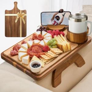 Acacia Wood Clip-On Couch Arm Table Tray