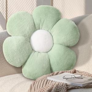 Sage Green Daisy Flower Shaped Throw Pillow