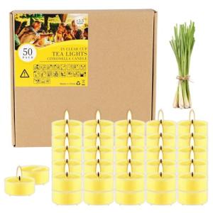 4-Hour 50Pack Citronella Tealight Candles, Outdoor and Indoor Summer Scented Candle,Natural Soy Wax Candle for Home Patio Garden Yard Balcony,BBQ Birthday Emergency
