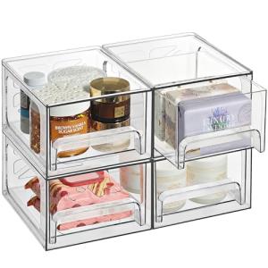 4-Pack Clear Acrylic Stackable Storage Drawers