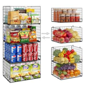 4-Pack Stackable Wire Baskets for Pantry Organization