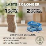 ecoTru 6 Pack Natural Kitchen Sponges, Compostable White Cellulose & Organic Coconut Scrubber Sponge for Washing Dishes, Kind Eco Friendly Non-Scratch & Biodegradable Dish Sponges