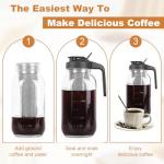 Cold Brew Coffee Maker,64 oz Mason Jar Pitcher with Stainless Steel Filter, Pour Spout Handle Lid, Heavy Duty Glass Airtight & Leak-Proof Pitcher for iced coffee Tea Lemonade