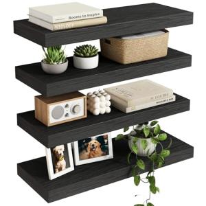 Black Rustic Floating Wall Shelves - Set of 4