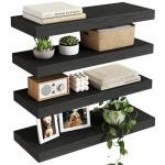 Black Rustic Floating Wall Shelves - Set of 4