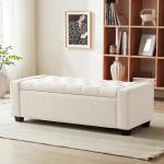 Beige Storage Ottoman Bench with Safety Hinge