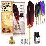 Antique Red Feather Pen and Ink Set