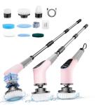 Dovety Electric Spin Scrubber, Cordless Cleaning Brush, Shower Scrubber with 8 Replaceable Brush Head, Power Cleaning Brush with Extension Handle, 2 Adjustable Speed, for Bathtub Tile Floor (Pink)
