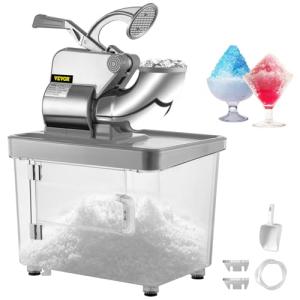 VEVOR 110V Commercial Ice Crusher 661LBS/H, ETL Approved 300W Electric Snow Cone Machine with Dual Blades, Stainless Steel Shaved Ice Machine with Safety On/Off Switch for Family, Restaurants, Bars