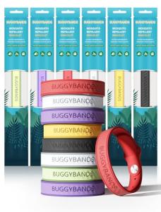 BuggyBands Mosquito Repellent Bracelets,12 Pack Silicone Mosquito Repellent Bands with DEET Free, Natural & Waterproof Bug Wristbands for Kids and Adults, Outdoor Traveling Protection