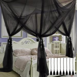 VISATOR Mosquito Net Bed Canopy,4 Corner Post Canopy Bed Curtains with 4 Hanging Hook,30ft Hanging Tether,4 Tassel Hanging Pendants and Storage Bag,Canopy Bed for Full/Queen/King Size