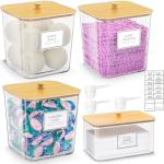 3+1 Pack Laundry Pods Container,Clear Laundry Room Organization Containers,Large Laundry Detergent Powder Storage Containers with Wooden Lids & Labels,Laundry Pods Holder for Scent Booster,Powder,Pods
