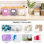 3+1 Pack Laundry Pods Container,Clear Laundry Room Organization Containers,Large Laundry Detergent Powder Storage Containers with Wooden Lids & Labels,Laundry Pods Holder for Scent Booster,Powder,Pods