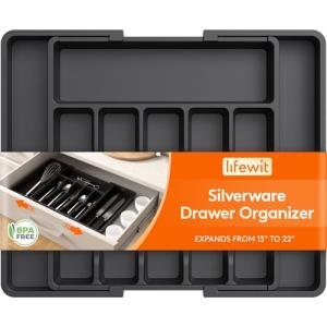Expandable Kitchen Silverware Drawer Organizer, Black
