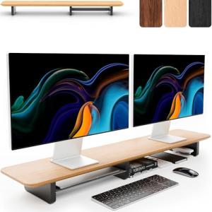 KIVY Dual Monitor Riser with Shelf Oak
