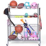 Kinghouse Garage Sports Equipment Organizer, Ball Storage Rack, Toy Storage, Nerf Gun Organization on Wheels for School, Garage, Black, Steel (Grey)