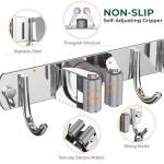 CUXIXA Mop and Broom Holder Wall Mount, Upgraded Broom Organizer Wall Mount, Stainless Steel Broom Hanger Wall Mount for Home Kitchen Garden Laundry Garage (3 Racks with 4 Hooks)